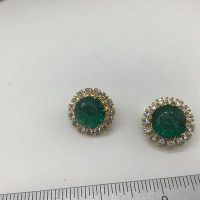 Beautiful Green Glass And Rhinestone Earrings