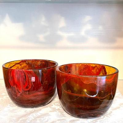 LOT 95   ROOT BEER SLAG GLASS BOWLS MADE IN ITALY