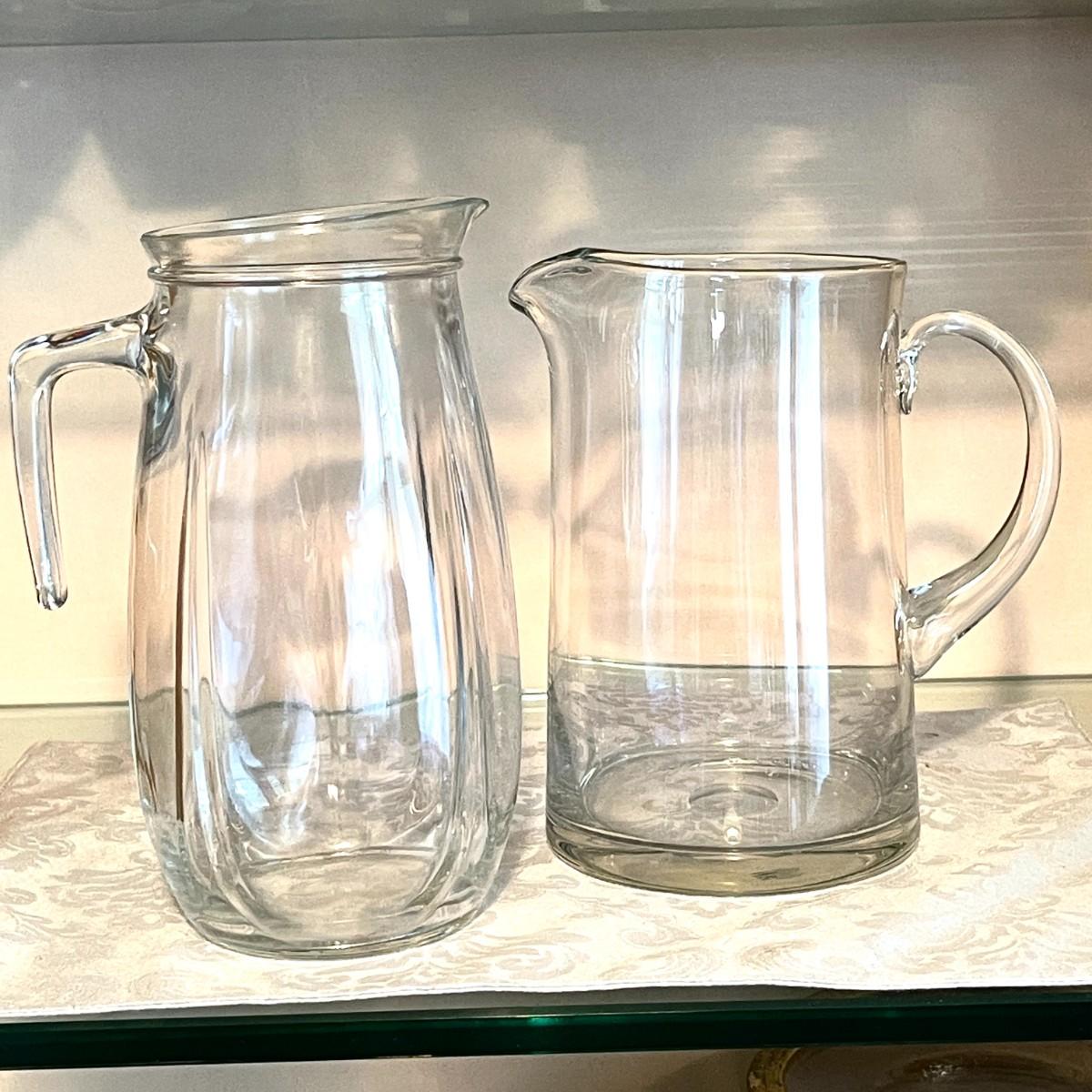 LOT 97 TWO CLEAR GLASS DRINK PITCHERS MADE IN ITALY