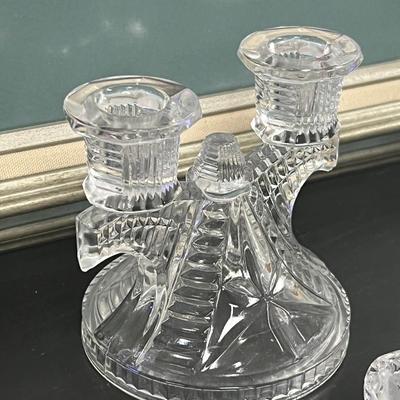 candle holders, cut glass footed elongated and plate
