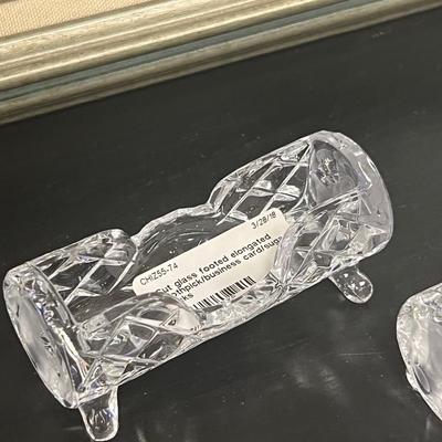 candle holders, cut glass footed elongated and plate