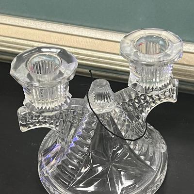 candle holders, cut glass footed elongated and plate
