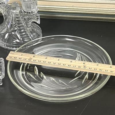 candle holders, cut glass footed elongated and plate