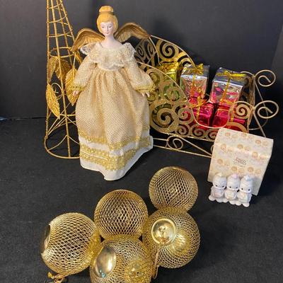 Lot 292. Gold Christmas Decor and Precious Moments