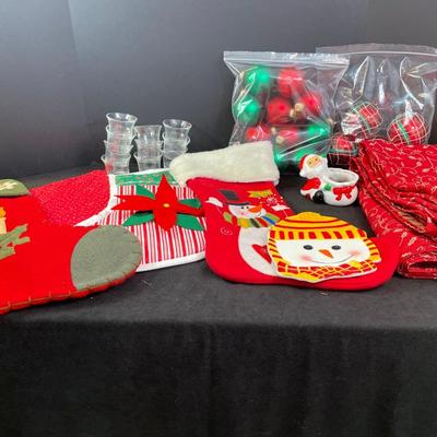 Lot 295 Christmas Tablecloth, stockings, etc