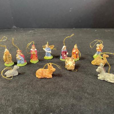 Lot 297. Nativity Figurine Set and Tiny Nativity Ornaments