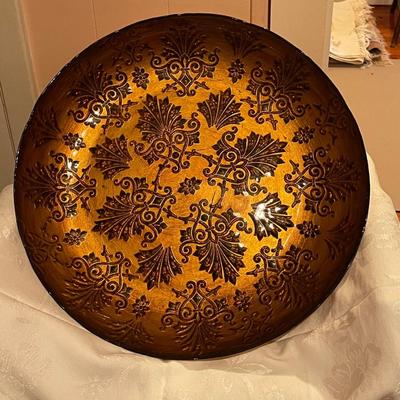 Vintage Iridescent Gold Red Inlay Decorative Large Bowl