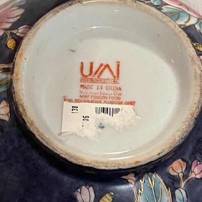 Vintage Large and Heavy Ceramic Floral Bowl and Matching Candlesticks