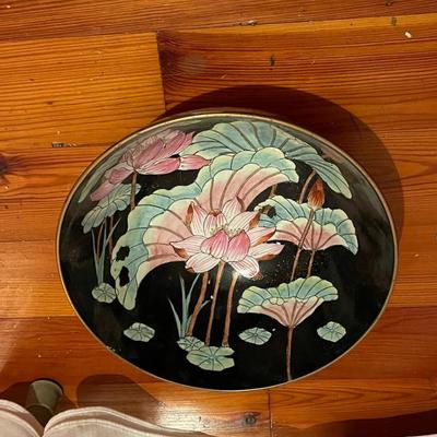 Vintage Hand Painted Porcelain Bowl with Lotus Blossoms