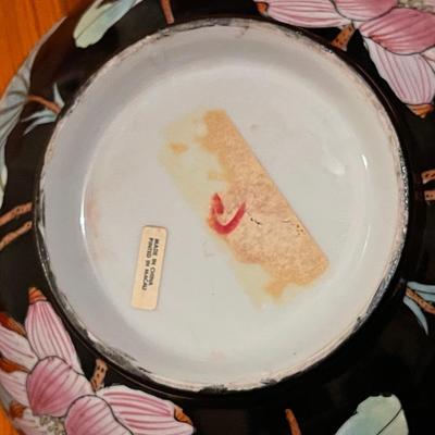 Vintage Hand Painted Porcelain Bowl with Lotus Blossoms