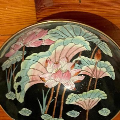 Vintage Hand Painted Porcelain Bowl with Lotus Blossoms