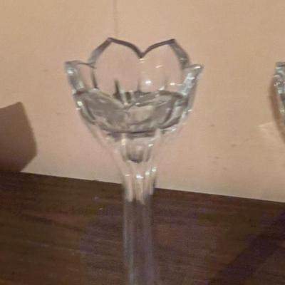 Vintage Gorham Lotus Tulip Shaped Vertical Cut Crystal Candlesticks