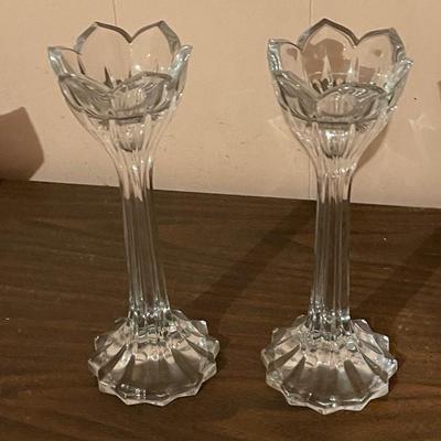 Vintage Gorham Lotus Tulip Shaped Vertical Cut Crystal Candlesticks