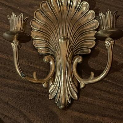 Vintage Andrea by Sadek Brass Clam Shell Wall Sconce Tapered Candle Holder