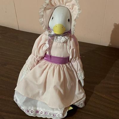 Cute Porcelain Duck Statue on Stand