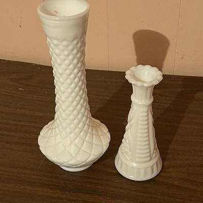 Lot of Two Vintage Milk Glass Bud Vases