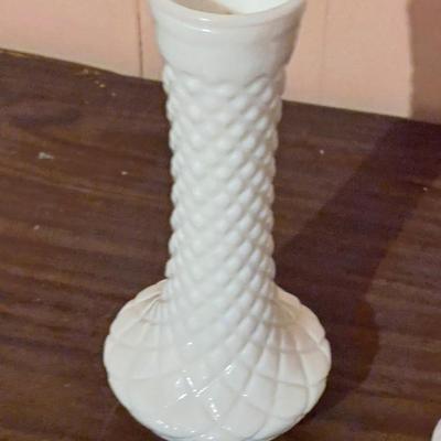 Lot of Two Vintage Milk Glass Bud Vases