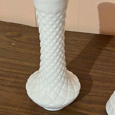 Lot of Two Vintage Milk Glass Bud Vases
