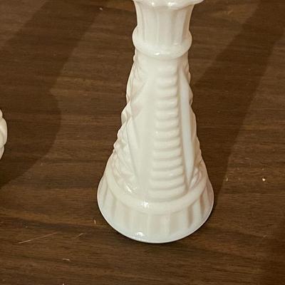 Lot of Two Vintage Milk Glass Bud Vases