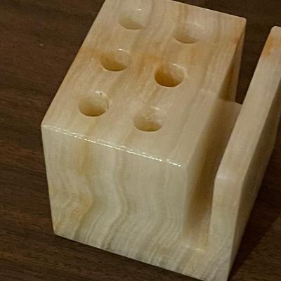 Vintage Marble Stone Pen Pencil Holder with Business Card Desk Accessory