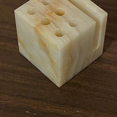 Vintage Marble Stone Pen Pencil Holder with Business Card Desk Accessory