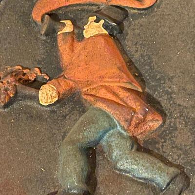 Vintage Cast Iron Fire Sign Plaque, Wilton with Man Carrying Torch