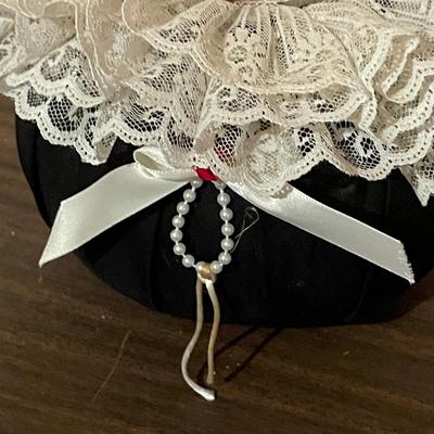 Large Handmade Pin Cushion with Pearl and Lace Accents