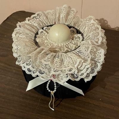 Large Handmade Pin Cushion with Pearl and Lace Accents