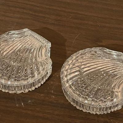 Two Rare Waterford Crystal Scallop Seashell Jewelry Trays with Lids