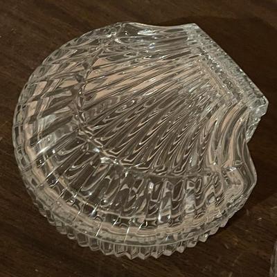 Two Rare Waterford Crystal Scallop Seashell Jewelry Trays with Lids