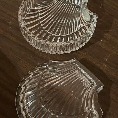 Two Rare Waterford Crystal Scallop Seashell Jewelry Trays with Lids