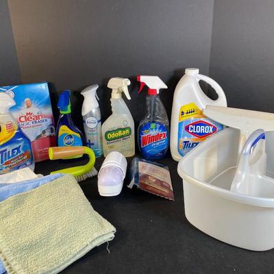 Lot 327. Assorted Cleaning Products with Caddy and Air Police