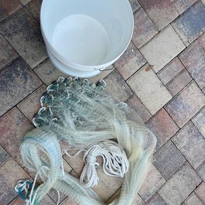 Lot 80. Weighted Fishing Net w/ Storage Bucket