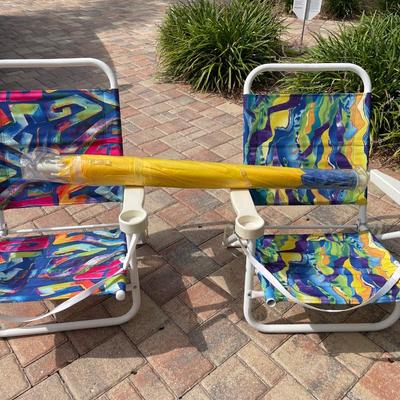 Lot 91. Pair of Beach Chairs and Umbrella