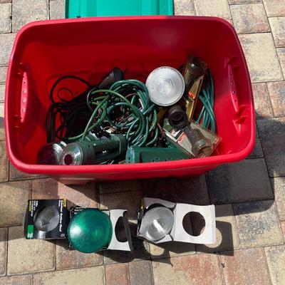 Lot 99. Large Assortment of Outdoor Floods, Extension Cords, etc