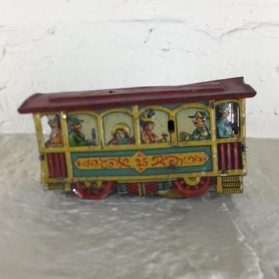 B1095 Rare Antique Meier Lithographed Trolly Car German Penny Toy