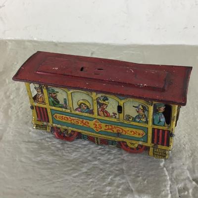 B1095 Rare Antique Meier Lithographed Trolly Car German Penny Toy
