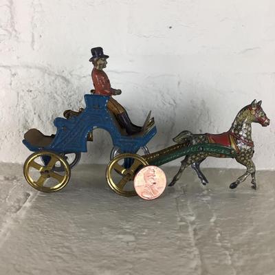 B1096 Rare Meier Horse Drawn â€œDos A Dosâ€ Carriage Lithographed German Penny Toy