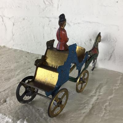 B1096 Rare Meier Horse Drawn â€œDos A Dosâ€ Carriage Lithographed German Penny Toy