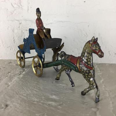 B1096 Rare Meier Horse Drawn â€œDos A Dosâ€ Carriage Lithographed German Penny Toy
