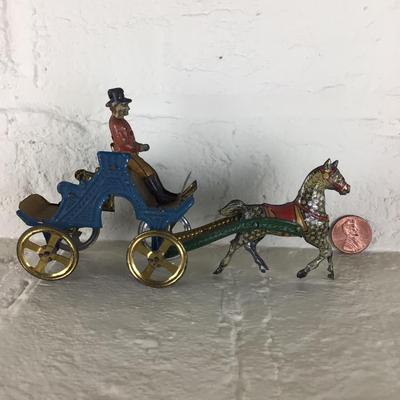 B1096 Rare Meier Horse Drawn â€œDos A Dosâ€ Carriage Lithographed German Penny Toy