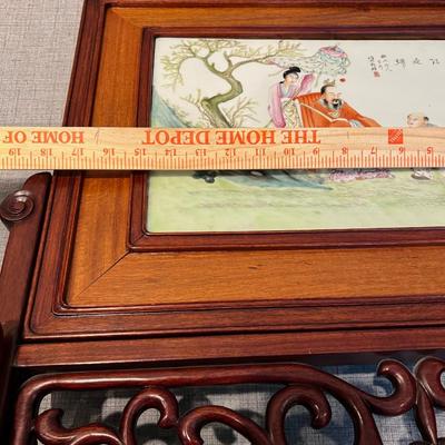 Antique Chinese Famille Hand Painted Table Screen Plaque 19th Century