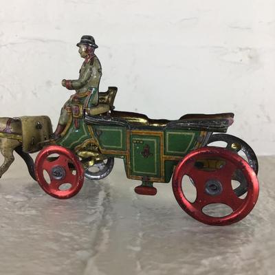 B1097 Rare Meier Horse Drawn Carriage Lithographed German Tin Penny Toy