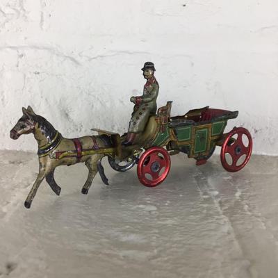 B1097 Rare Meier Horse Drawn Carriage Lithographed German Tin Penny Toy