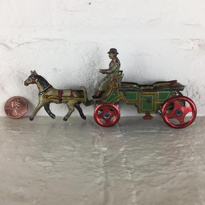 B1097 Rare Meier Horse Drawn Carriage Lithographed German Tin Penny Toy