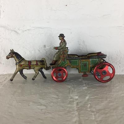 B1097 Rare Meier Horse Drawn Carriage Lithographed German Tin Penny Toy