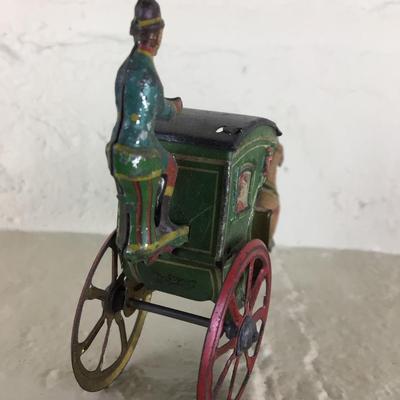 B1099 Rare Meier Antique Horse Drawn Green Taxi Tin Lithograph German Penny Toy