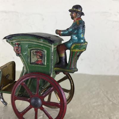B1099 Rare Meier Antique Horse Drawn Green Taxi Tin Lithograph German Penny Toy