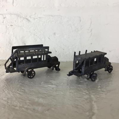 B1176 Two Antique Simon &  Rivollet Buses, 2 German Wooden Cars