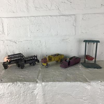 B1176 Two Antique Simon &  Rivollet Buses, 2 German Wooden Cars